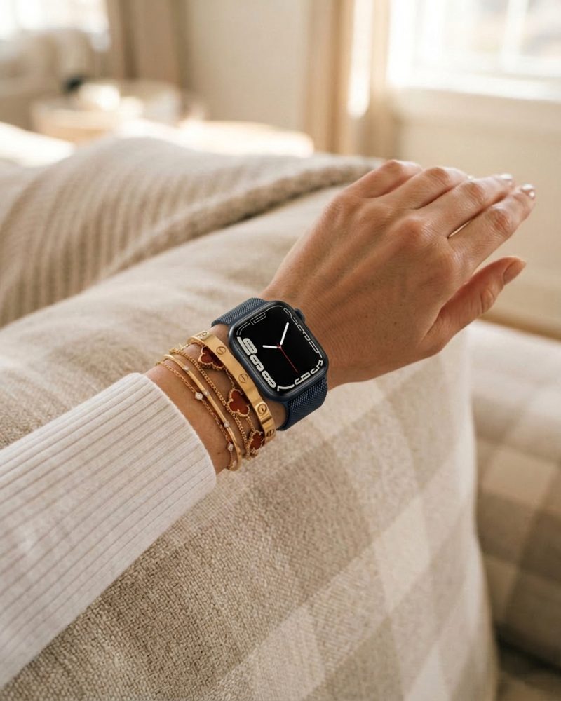 Model wearing Midnight Milanese Loop For Apple Watch Apple Watch band