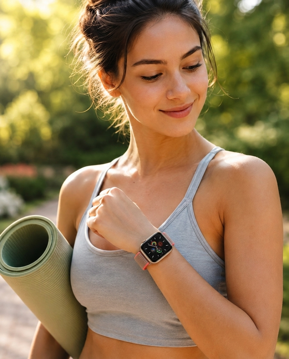 Model wearing Neon Pink Sport Loop For Apple Watch Apple Watch band