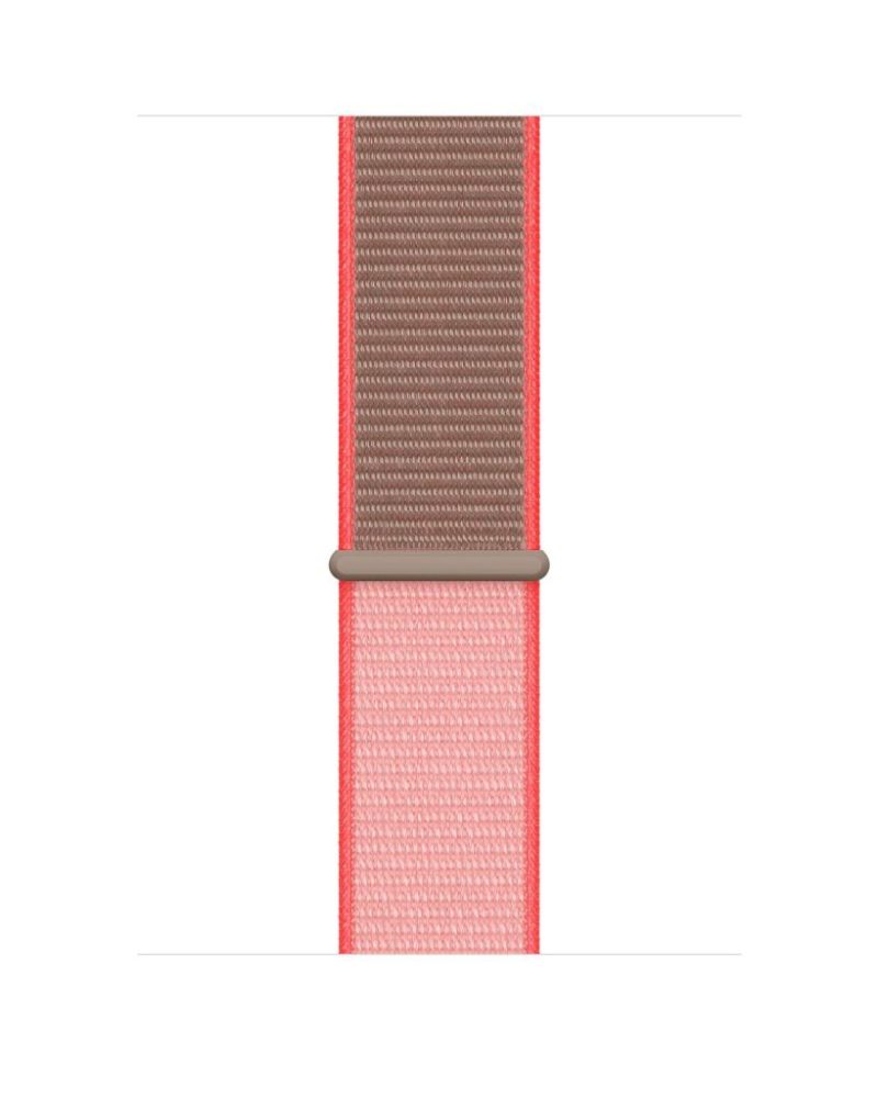 Neon pink and taupe woven nylon Sport Loop band for Apple Watch