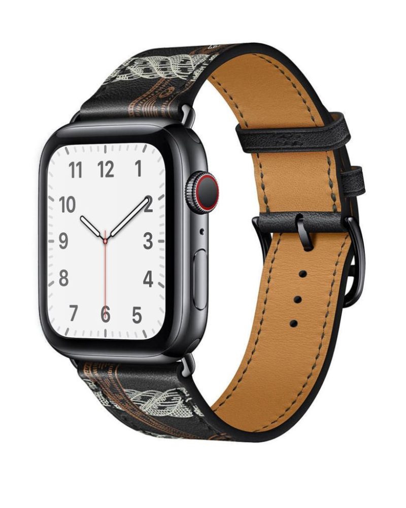 Noir All-Over Print Single Tour Leather for Apple Watch