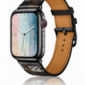 Model wearing Noir All-Over Print Single Tour Leather for Apple Watch Apple Watch band