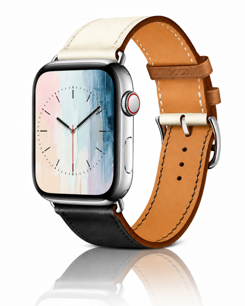 Model wearing Noir/Blanc/Gold Single Tour Leather for Apple Watch Apple Watch band