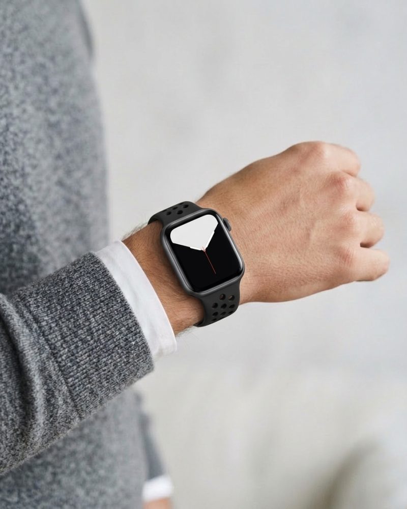 Model wearing Obsidian/Black Sport Band Active for Apple Watch Apple Watch band