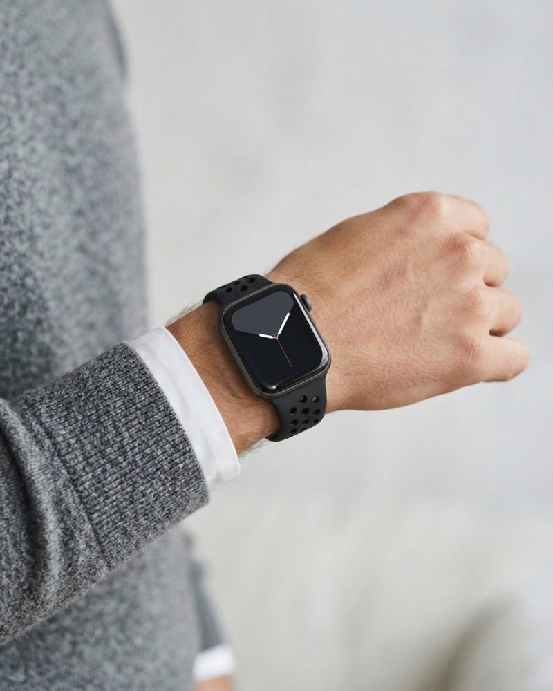 Model wearing Obsidian/Black Sport Band Active for Apple Watch Apple Watch band