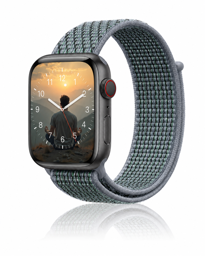 Model wearing Obsidian Mist Sport Loop For Apple Watch Apple Watch band