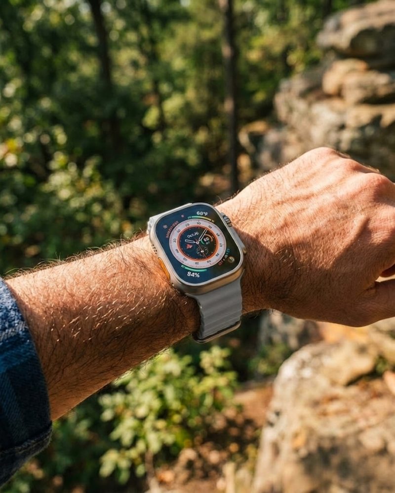 Model wearing Ocean Band for Apple Watch – Concrete Apple Watch band