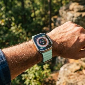 Model wearing Ocean Band for Apple Watch – Ice Green Apple Watch band