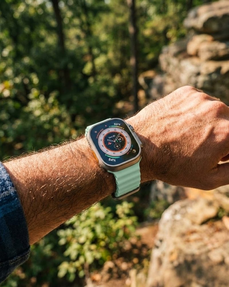 Model wearing Ocean Band for Apple Watch – Ice Green Apple Watch band