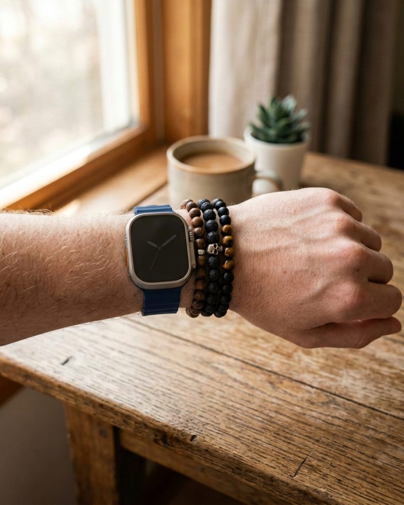 Model wearing Ocean Band for Apple Watch – Navy Blue Apple Watch band