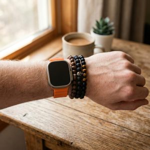 Model wearing Ocean Band for Apple Watch – Orange Apple Watch band