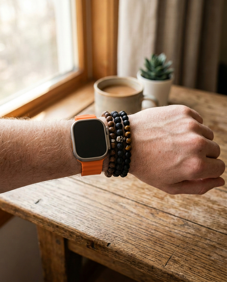 Model wearing Ocean Band for Apple Watch – Orange Apple Watch band
