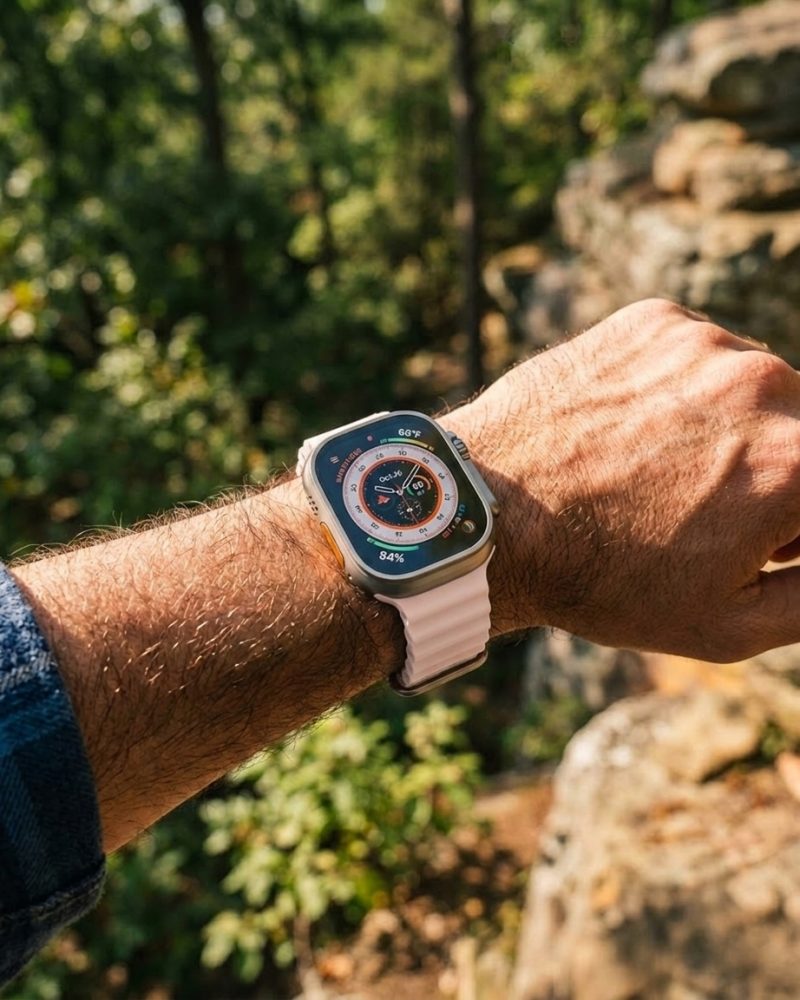 Model wearing Ocean Band for Apple Watch – Pink Sand Apple Watch band