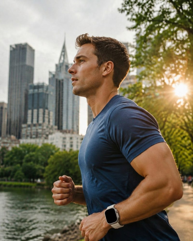Model wearing Ocean Band for Apple Watch – Starlight Apple Watch band