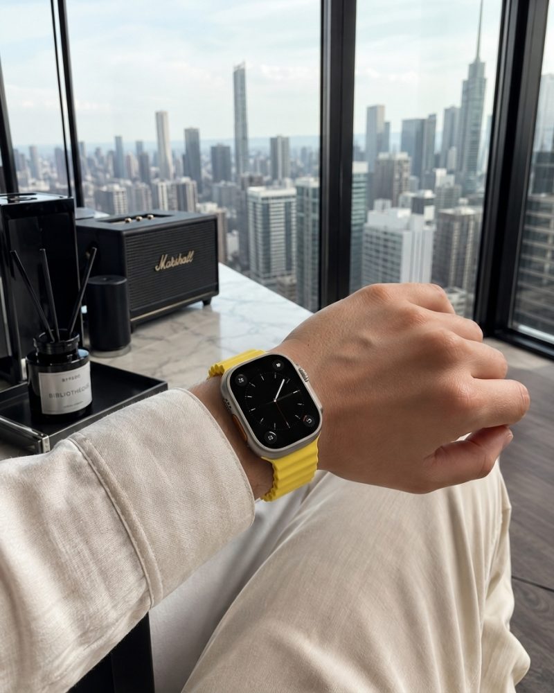 Model wearing Ocean Band for Apple Watch – Yellow Apple Watch band