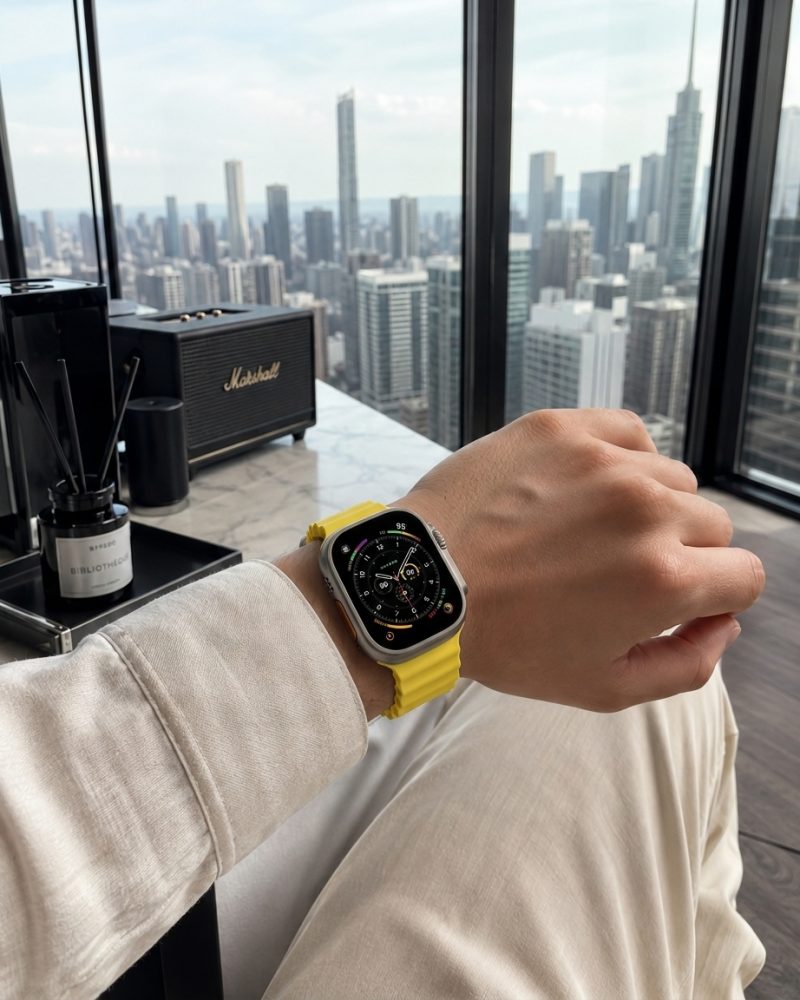 Model wearing Ocean Band for Apple Watch – Yellow Apple Watch band