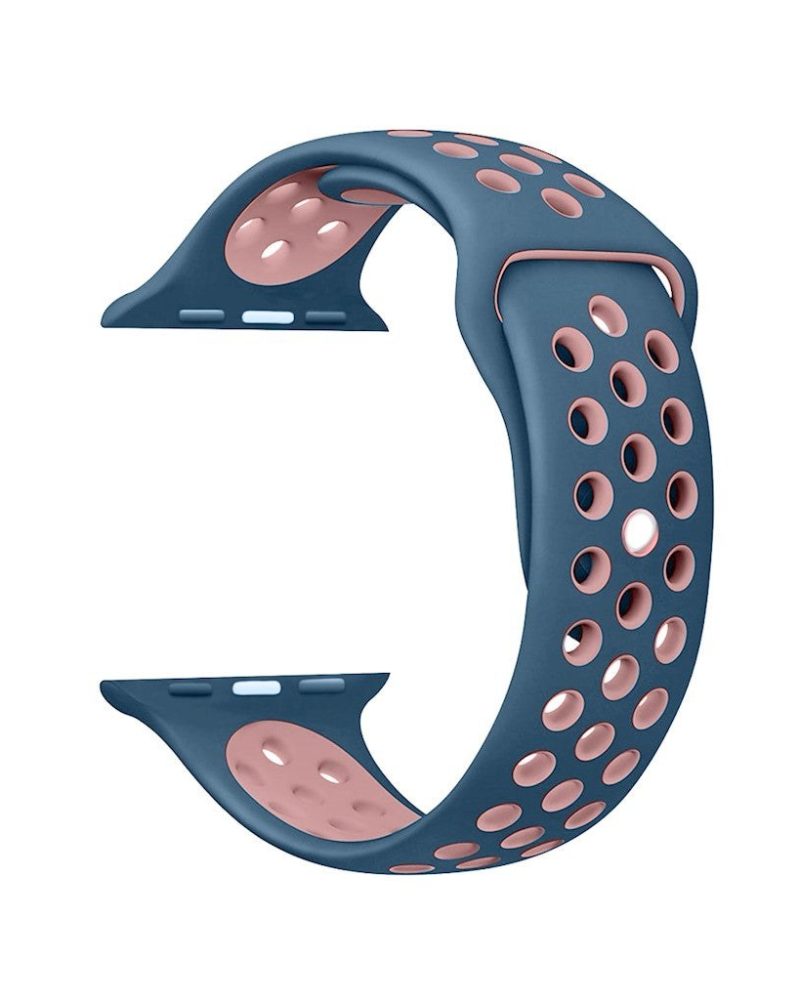 Ocean blue and light pink perforated silicone sport band for Apple Watch