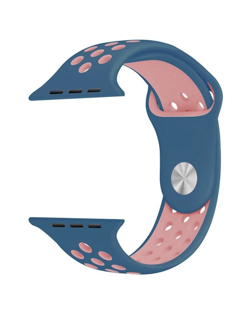Ocean blue and light pink perforated silicone sport band for Apple Watch