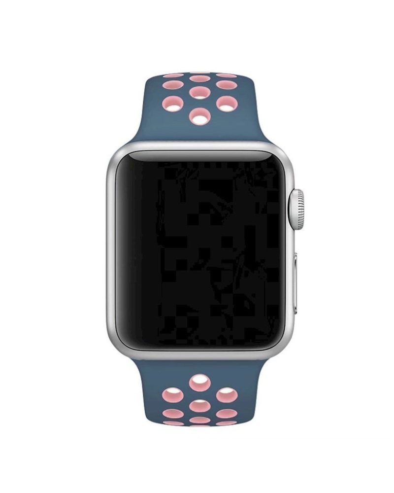 Ocean blue and light pink perforated silicone sport band for Apple Watch