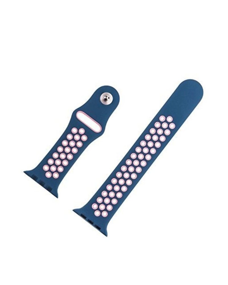 Ocean blue and light pink perforated silicone sport band for Apple Watch