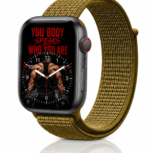Model wearing Olive Flak Sport Loop For Apple Watch Apple Watch band