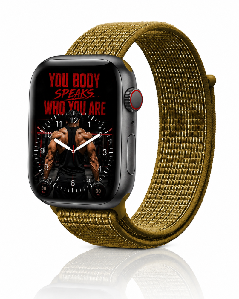Model wearing Olive Flak Sport Loop For Apple Watch Apple Watch band