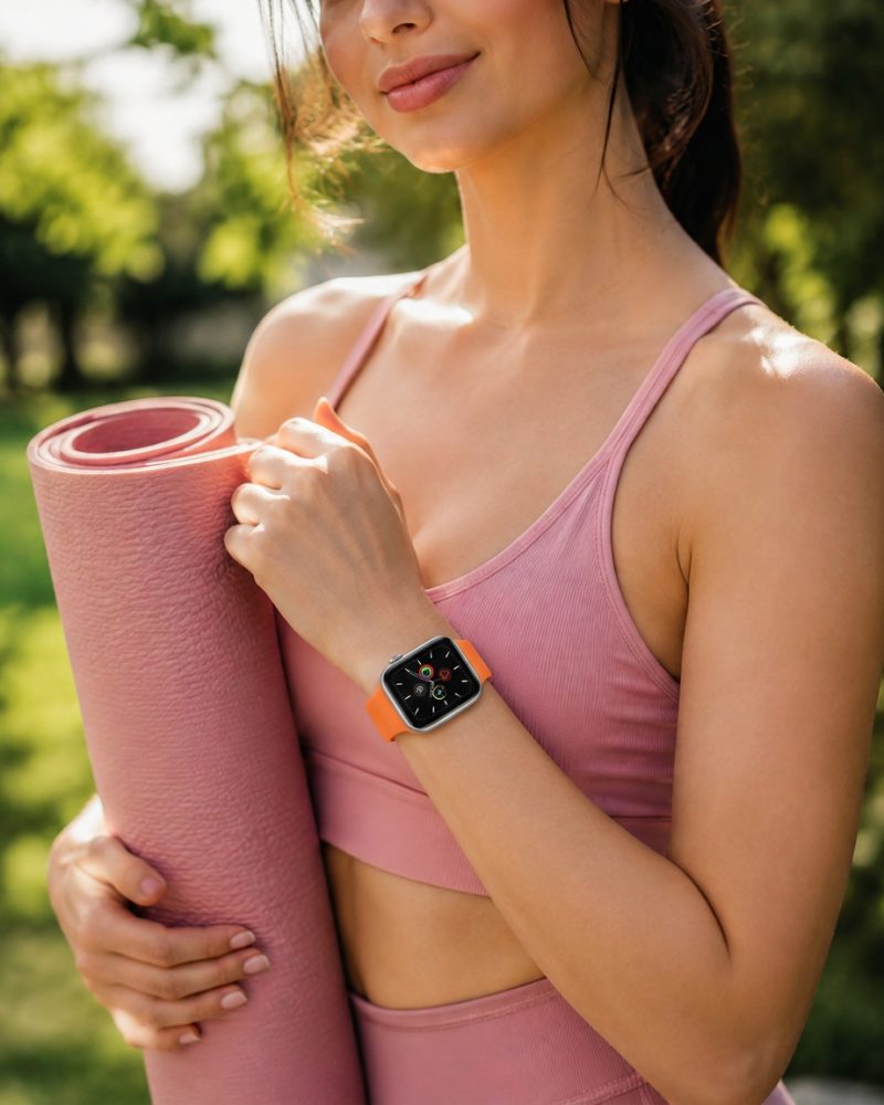 Model wearing Orange Sport Band for Apple Watch Apple Watch band