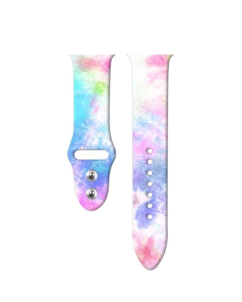 Pastel rainbow tie-dye silicone Apple Watch sport band with stainless steel pin closure