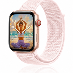 Model wearing Pearl Pink Sport Loop For Apple Watch Apple Watch band