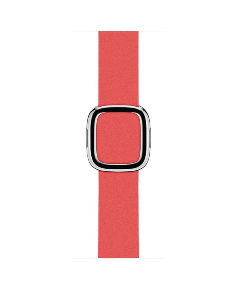 Peony pink leather Apple Watch band with silver modern buckle clasp