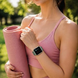 Model wearing Pine Green Milanese Loop For Apple Watch Apple Watch band