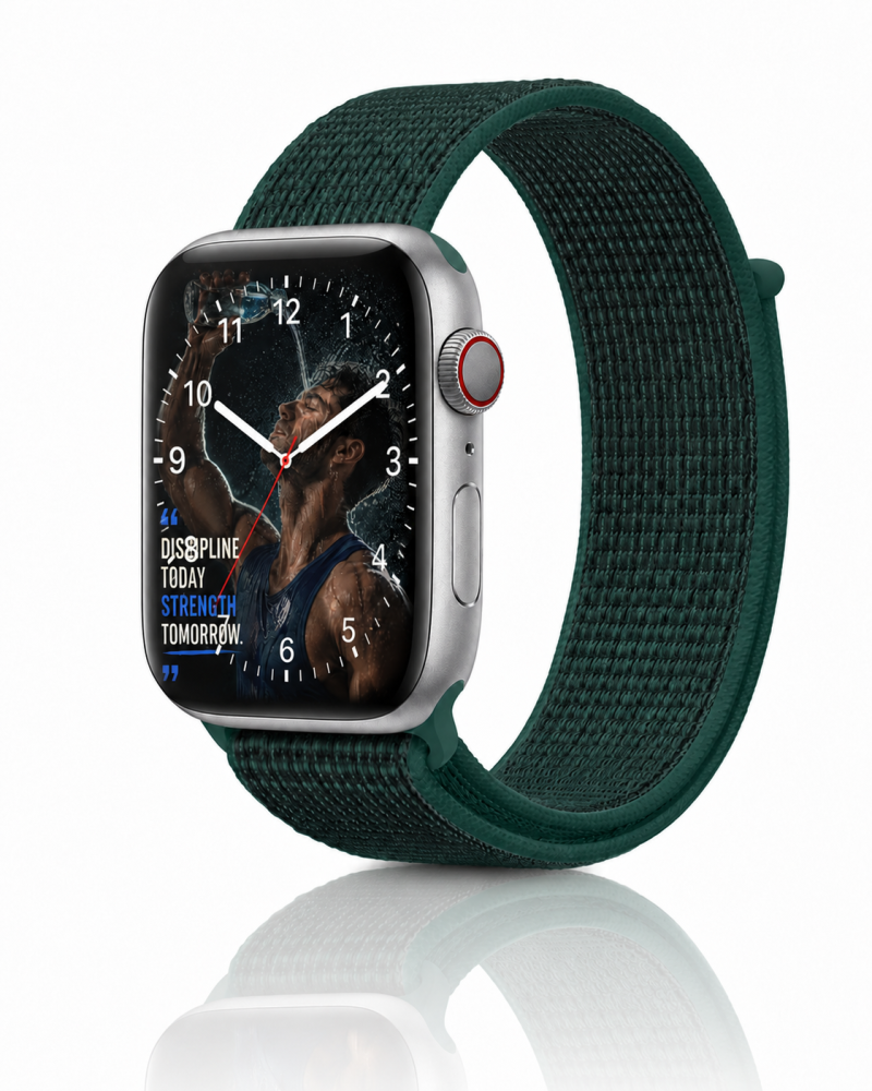 Model wearing Pine Green Sport Loop For Apple Watch Apple Watch band