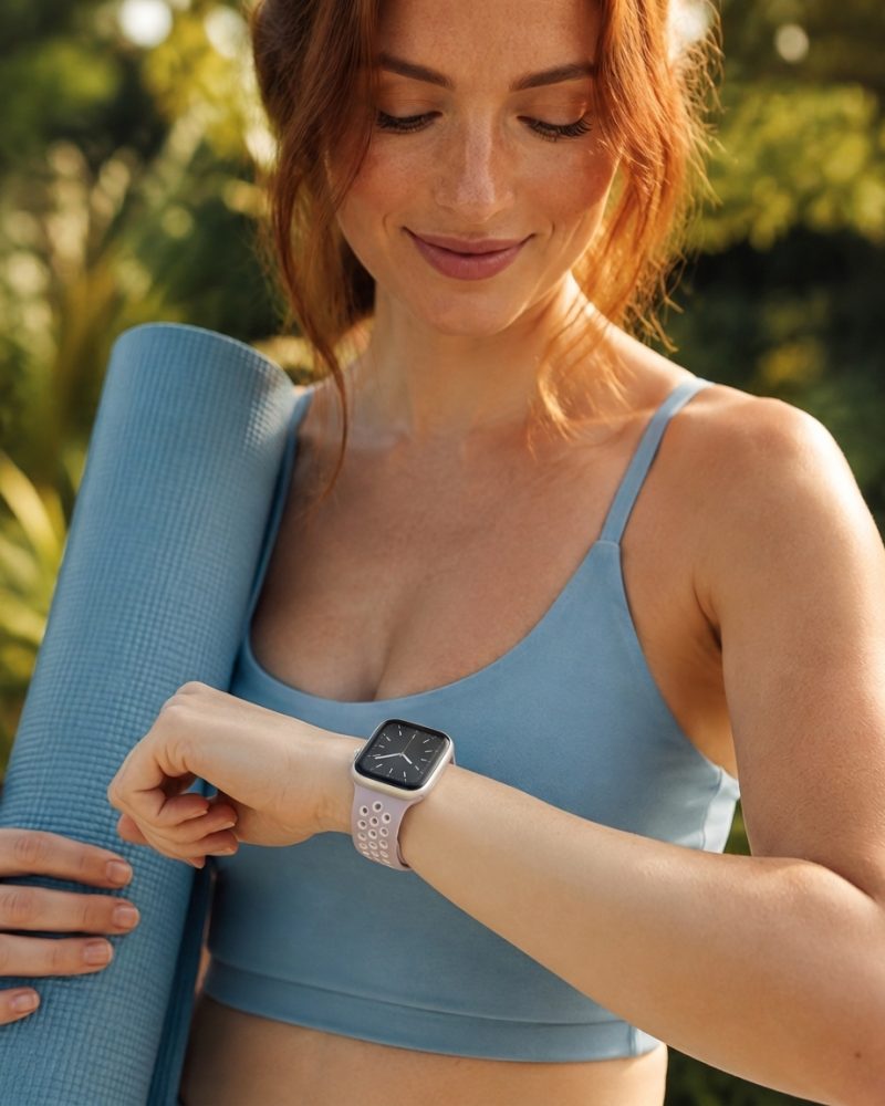 Model wearing Pink/Light Pink Sport Band Active for Apple Watch Apple Watch band