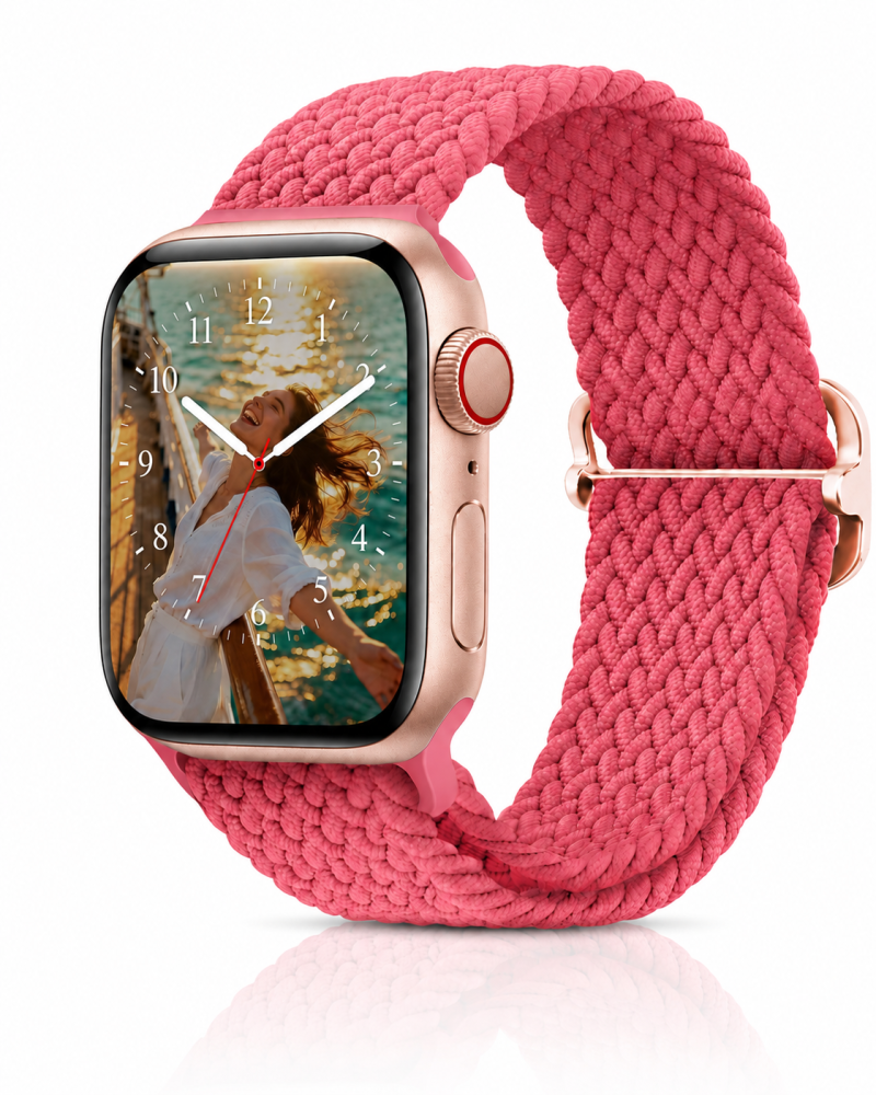 Model wearing Pink Punch Braided Loop Band for Apple Watch Apple Watch band