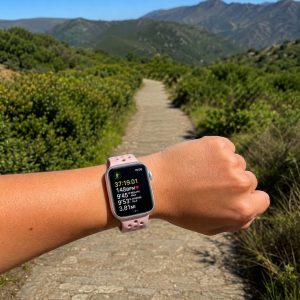 Model wearing Pink Sand Slim Silicone Band for Apple Watch Apple Watch band