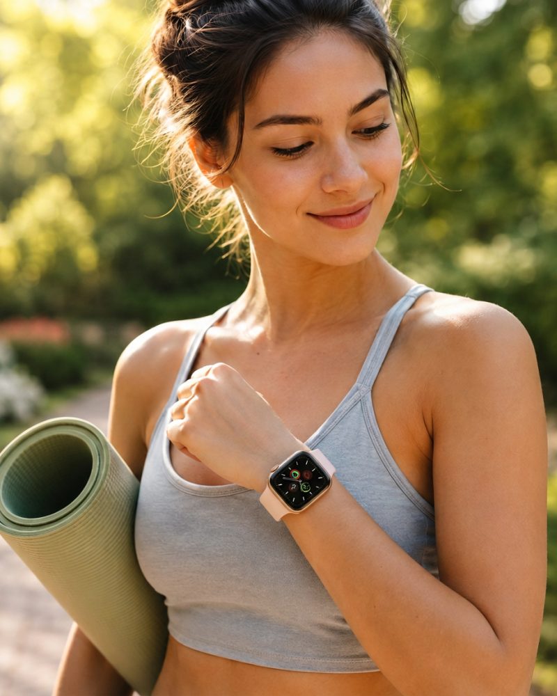 Model wearing Pink Sand Sport Band for Apple Watch Apple Watch band