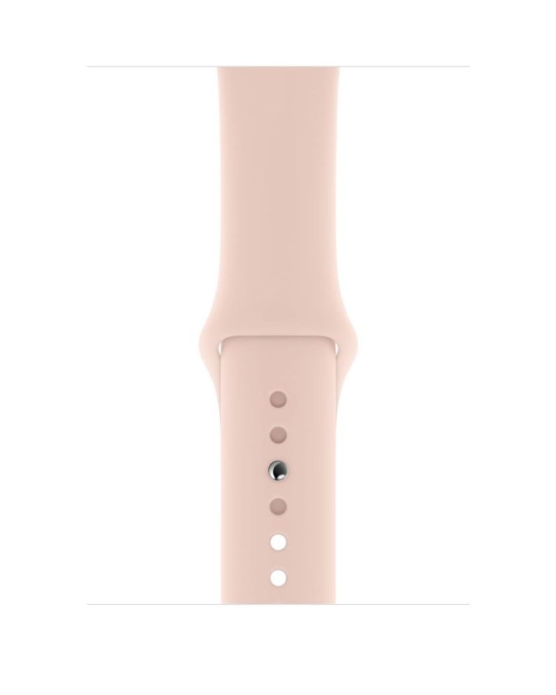Pink Sand silicone Apple Watch Sport Band with adjustment holes and pin buckle.