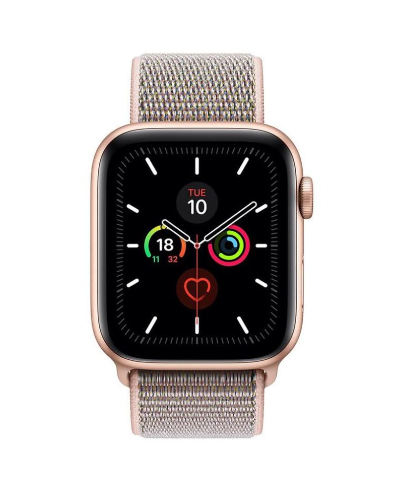 Pink Sand woven nylon Sport Loop band for Apple Watch in gold case