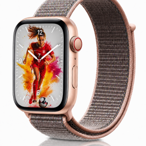 Model wearing Pink Sand Sport Loop For Apple Watch Apple Watch band