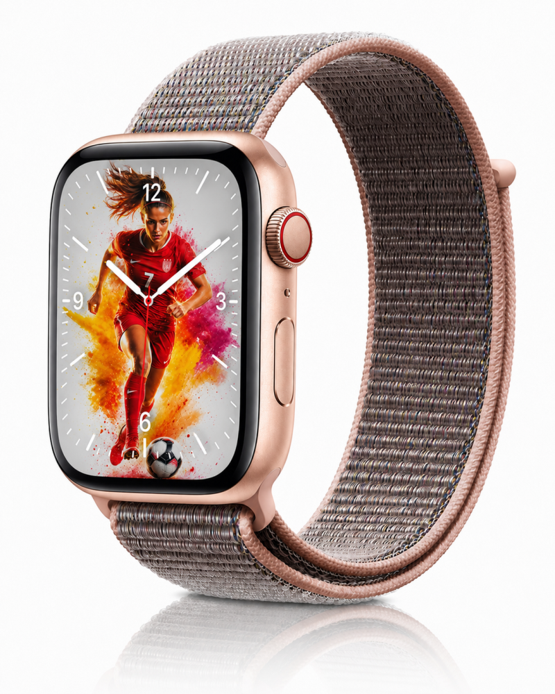 Model wearing Pink Sand Sport Loop For Apple Watch Apple Watch band