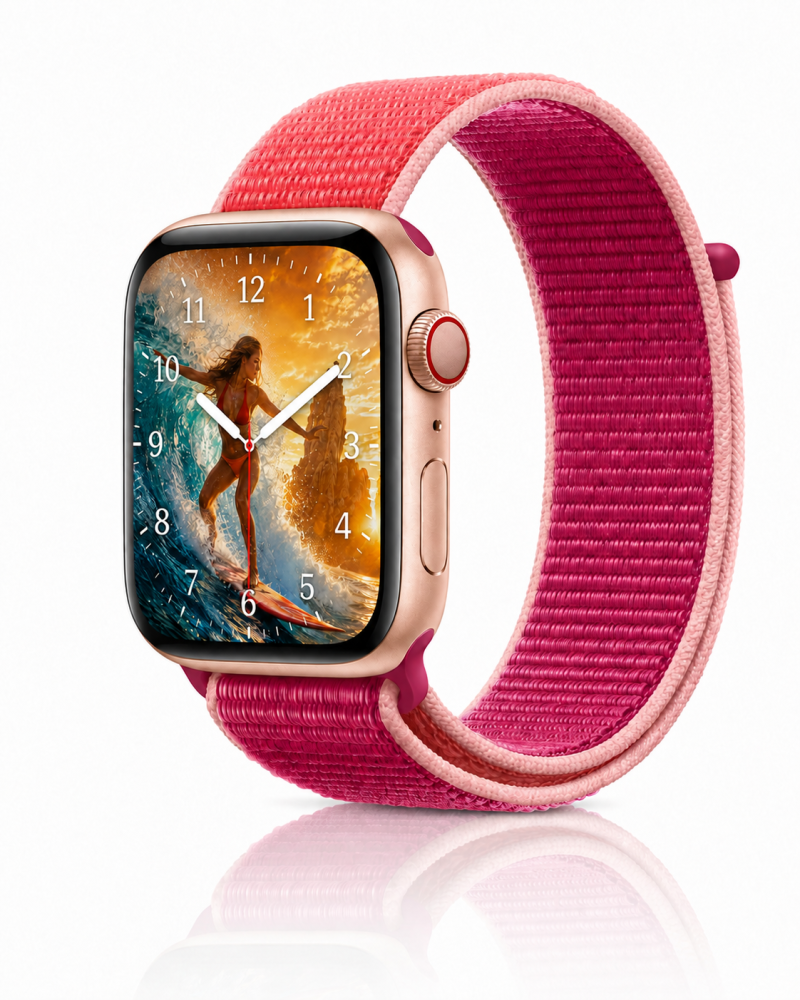 Model wearing Pomegranate Sport Loop For Apple Watch Apple Watch band