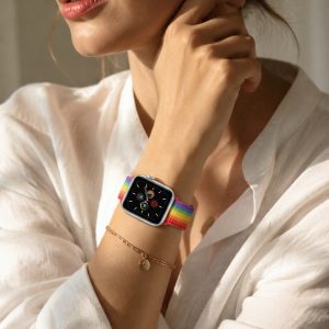 Model wearing Pride Sport Loop For Apple Watch Apple Watch band