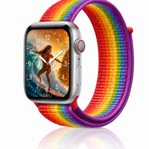 Model wearing Pride Sport Loop For Apple Watch Apple Watch band