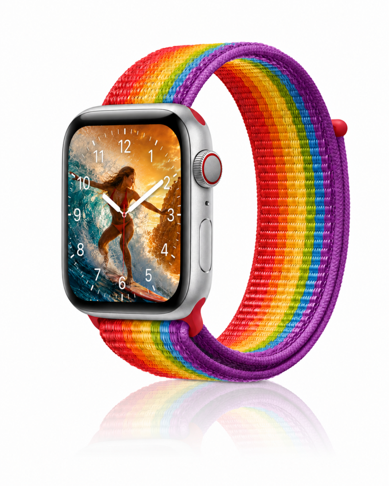 Model wearing Pride Sport Loop For Apple Watch Apple Watch band