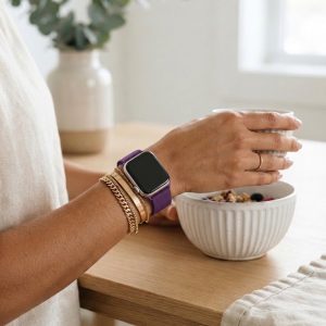 Model wearing Purple Milanese Loop for Apple Watch Apple Watch band