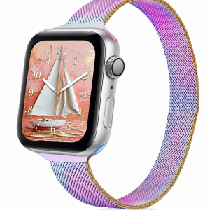 Model wearing Rainbow Aurora Slim Milanese Band for Apple Watch Apple Watch band