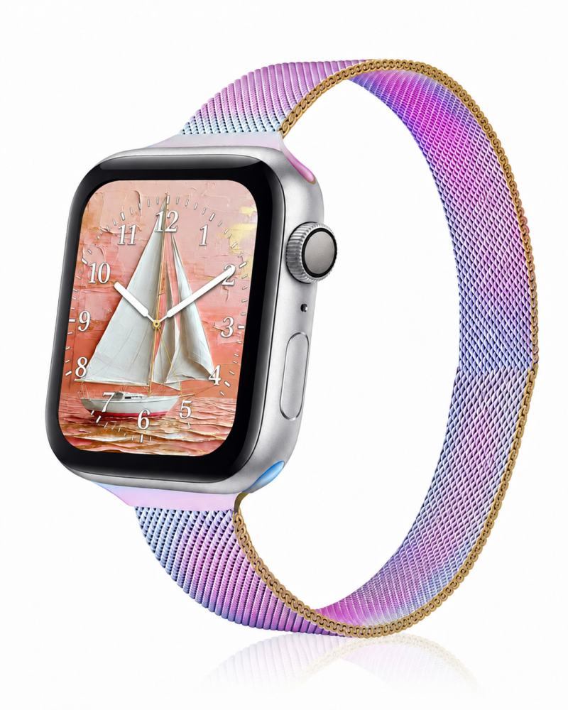 Model wearing Rainbow Aurora Slim Milanese Band for Apple Watch Apple Watch band