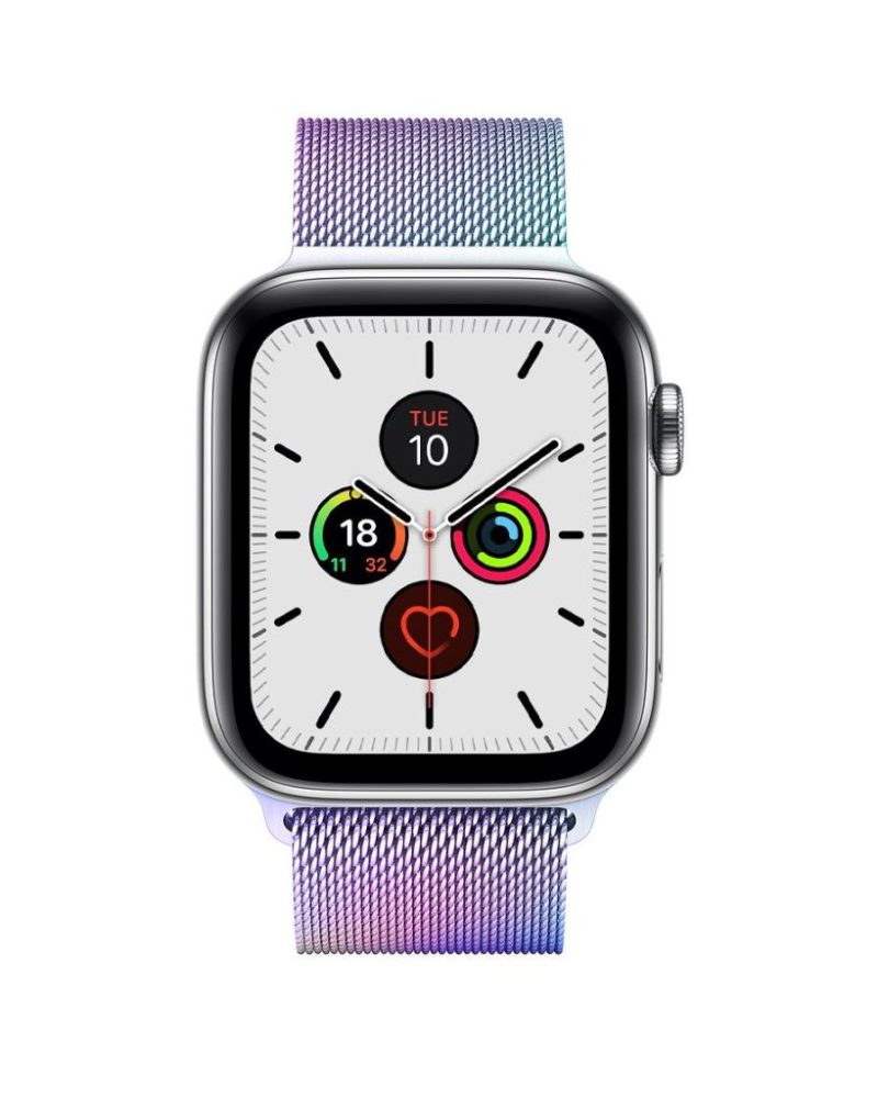 Rainbow iridescent stainless steel mesh Milanese Loop Apple Watch band