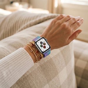 Model wearing Rainbow Milanese Loop for Apple Watch Apple Watch band