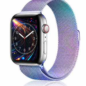 Model wearing Rainbow Milanese Loop for Apple Watch Apple Watch band