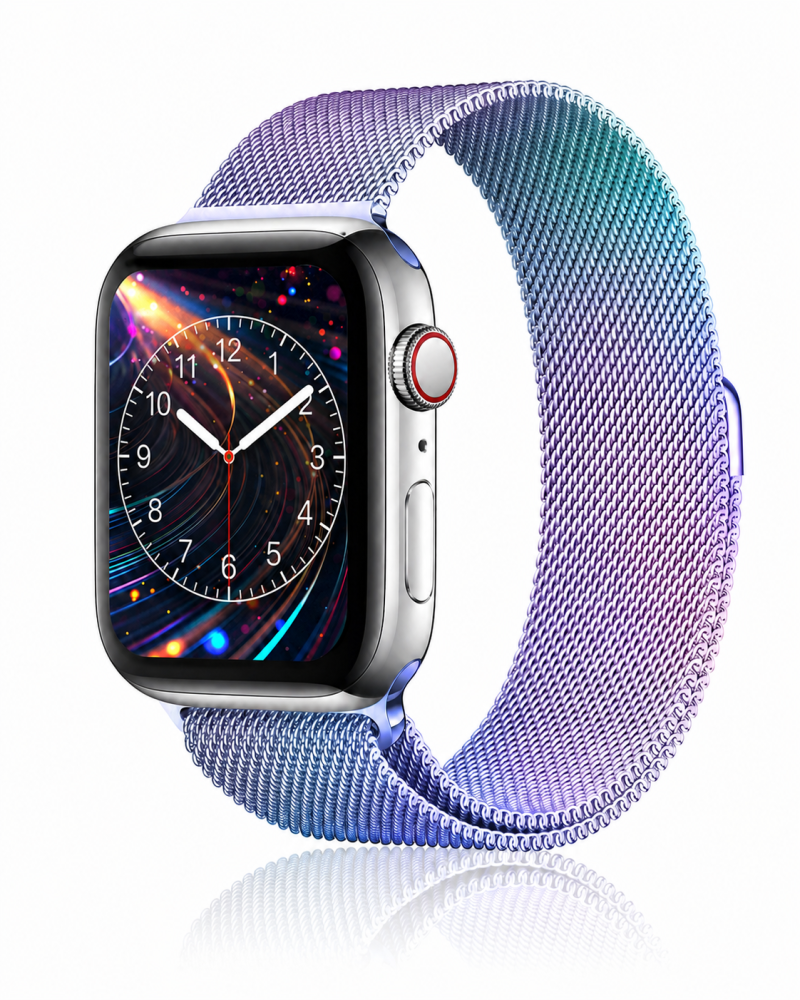 Model wearing Rainbow Milanese Loop for Apple Watch Apple Watch band